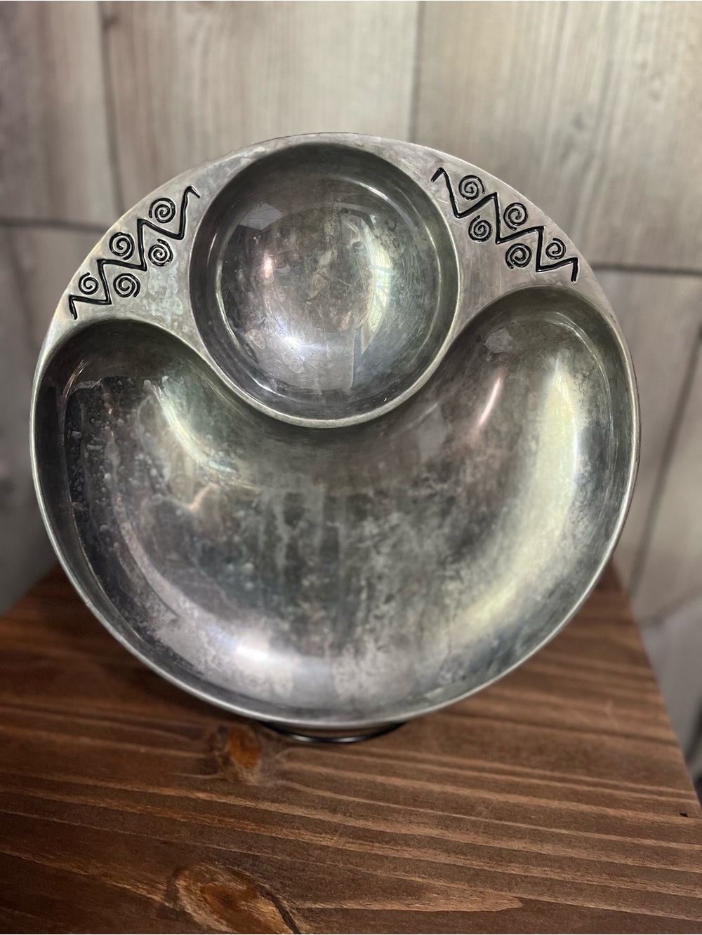 Silver-Tone Two-Section Decorative Serving Dish